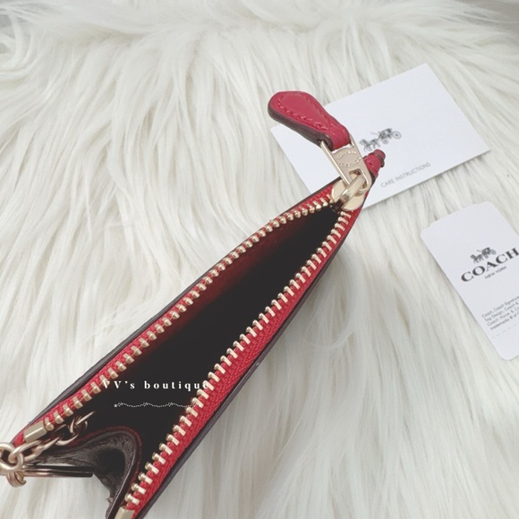 NWT Coach Mini Skinny Id Case Wallet In Signature Canvas Brown True Red 88208 - Picture 3 of 4